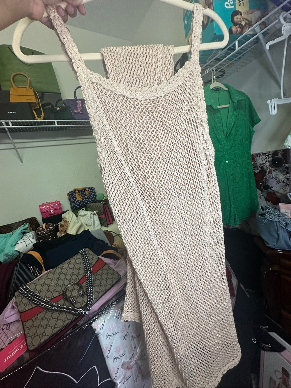CHANEL Beige Crochet Knit Tank